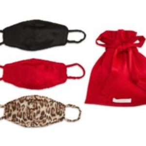 WAYF 3 pack - Satin Face Mask Scarlet Red, Leopard & Black w/ Drawstring Bag